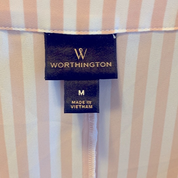Worthington Summer Pink Stripe Top Blouse Ties on sides Women’s Sz Medium - Picture 7 of 8